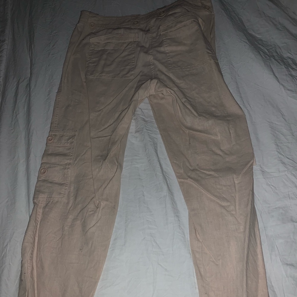 Pale pink linen cargo pants